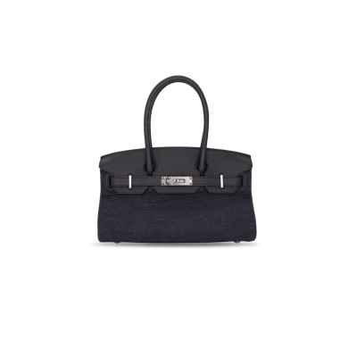 HERMÈS 29CM BIRKIN DENIM BLACK SWIFT LEATHER PALLADIUM HARDWARE (29*19*16cm)